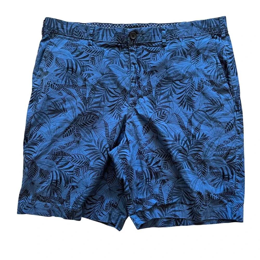 Banana Republic Aiden Short Mens 38 Blue Tropical Palm Leaf Print Chino Shorts